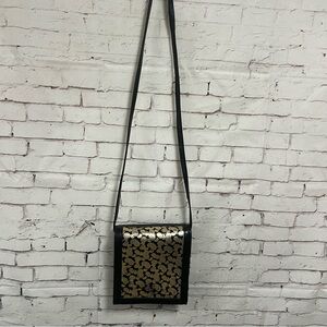 Roberto Vascon Vintage Leather Crossbody Purse Black Gold Shoulder Bag